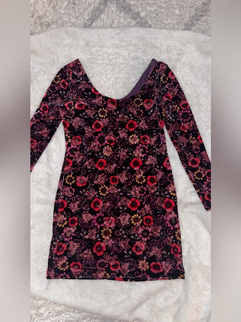 Candies Floral Velvet Long-Sleeve Dress